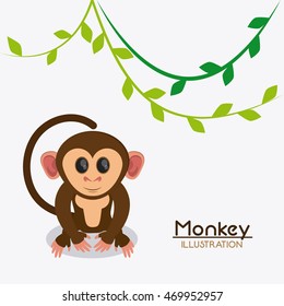 monkey leaves cartoon animal ape icon. Colorful design. Vector illustration