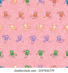 Monkey Leaves Seamless Pattern. Vector illustration. Perfect for party, fashion, decoration, textile design, background, illustration, carpet, tiles and rug.