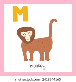 Monkey. Letter M. English alphabet for kids. Educational vector illustration on white background.