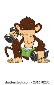A monkey lifting a weights for kids, exercise and/or health material./Monkey Fitness 