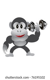 Monkey lifts a weight with one hand