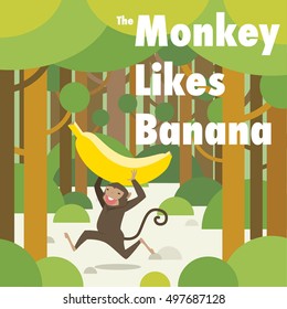 the monkey likes banana vector illustration flat design