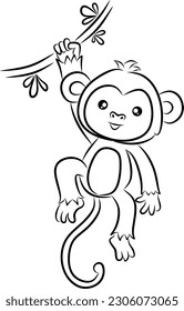 Monkey line art for coloring book page 