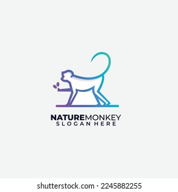 monkey line art logo design gradient color