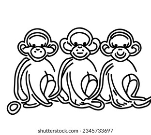 Monkey Line art vector. Continuous line drawing of monkey 