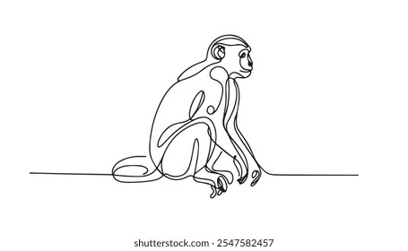 Monkey line design. Wildlife decorative elements drawn with one continuous line. Vector illustration of minimalist style on white background.