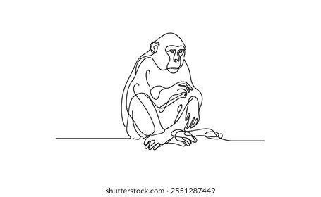 Monkey line design. Wildlife decorative elements drawn with one continuous line. Vector illustration of minimalist style on white background.