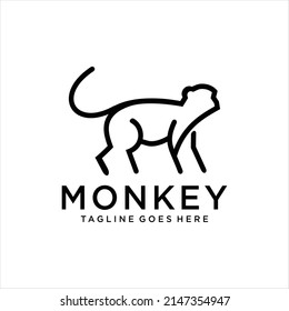  Monkey Line Drawing Logo, Icon, Label. Decorative Elements. In Trendy Line Style.