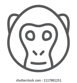 Monkey line icon, animal and zoo, simian sign vector graphics, a linear pattern on a white background, eps 10.