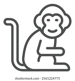 Monkey line icon, zoo animals and wildlife concept. Vector graphics. Small ape animal sitting sign on white background, outline style icon for mobile or web design