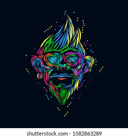 the monkey line pop art potrait colorful logo design with dark background