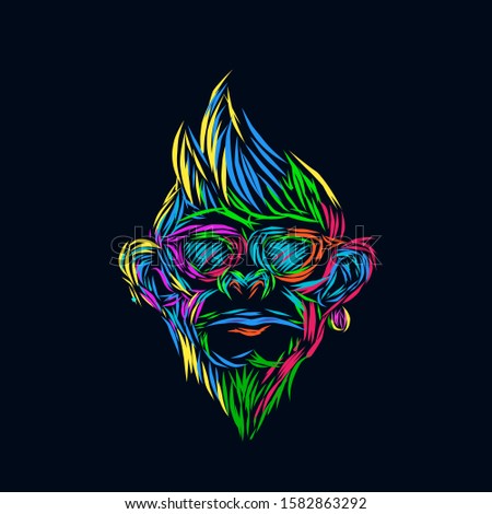 the monkey line pop art potrait colorful logo design with dark background