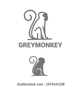 monkey line silhouette logo design template