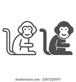 Monkey line and solid icon, zoo animals and wildlife concept. Vector graphics. Small ape animal sitting sign on white background, outline style icon for mobile or web design