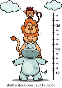 Monkey, lion and hippo as fun and cute characters for nursery wall, wall art or stickers