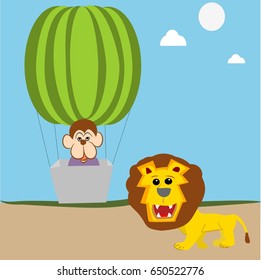 Monkey and Lion story idea vector illustration