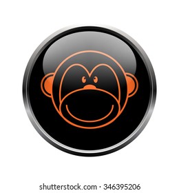 Monkey logo in a black circle. Vector art icon.