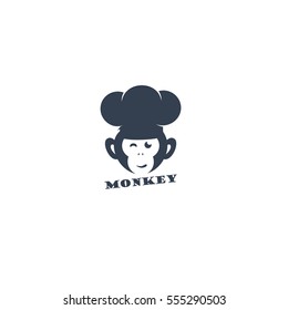 Monkey logo, monkey chef vector design, chimpanzee face illustration