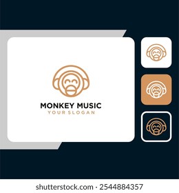 monkey logo design with air phone or music