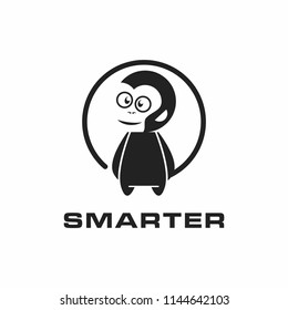 Monkey Logo Design Animal Chimp Vector, Illustration of Black Nerd Ape Mascot Icon Idea