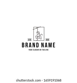 monkey logo design hanging vector template