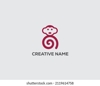 Monkey Logo Design. Monkey Head And Tail Vector Logo.