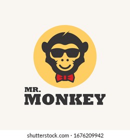 Monkey logo design template. Monkey cartoon vector illustration.