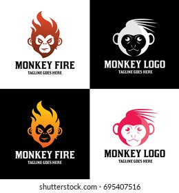 Monkey logo design template. Monkey fire logo. Vector illustration
