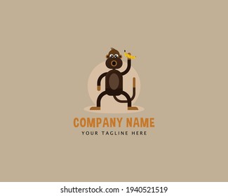Monkey logo design templet , funny monkey holding banana .