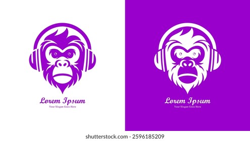 monkey logo design wearing headphones and modern style