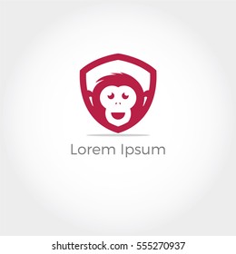 Monkey logo, Monkey face in shield vector, cute chimpanzee face