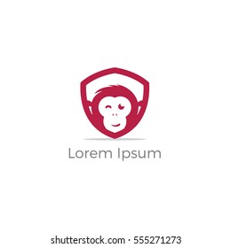 Monkey logo, Monkey face in shield vector, cute chimpanzee face