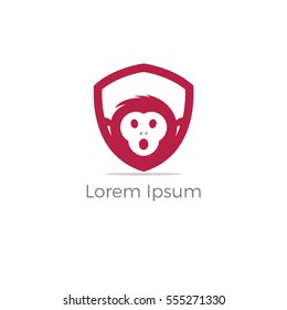 Monkey logo, Monkey face in shield vector, cute chimpanzee face