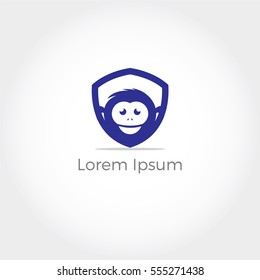 Monkey logo, Monkey face in shield vector, cute chimpanzee face