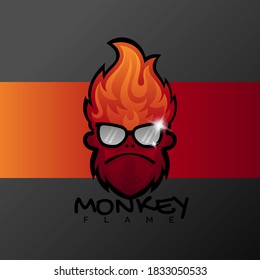 Monkey logo and fire design illustration, Combination logo template, E-SPORT logos