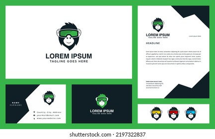 monkey logo in glasses business card and letterhead