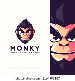 monkey logo illustration. flat cartoon style.