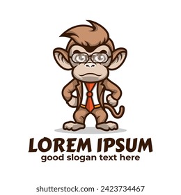 Monkey logo mascot design, monkey wearing business shirt and eyeglasses, monkey business icon vector