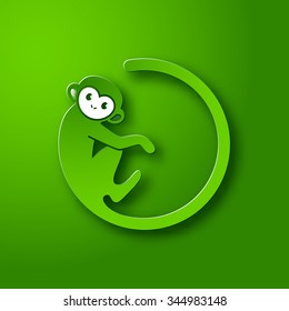 Monkey logo in a shape of a circle on green background, New Year 2016, vector illustration logo design