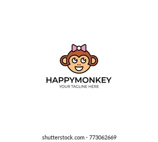 Monkey Logo Template. Funny Ape Vector Design. Animal Illustration