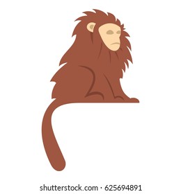 Monkey with long brown hair icon flat isolated on white background vector illustration