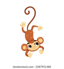 Monkey with Long Tail as Tropical Animal and Wild African Fauna Vector Illustration