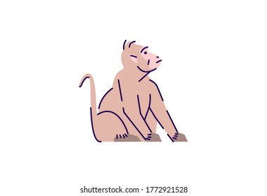 Monkey look up semi flat RGB color vector illustration. Indonesian wildlife mammal. Grey chimpanzee. Safari conservation creature. Wild animal isolated cartoon character on white background