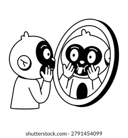 Monkey looking in the mirror.