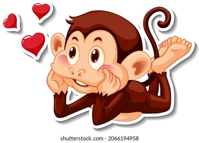 Monkey in love cartoon character sticker illustration