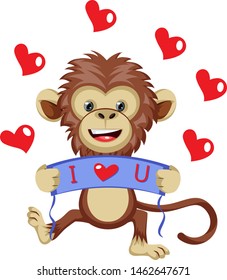 Monkey in love, illustration, vector on white background.
