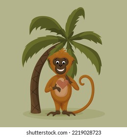 Monkey in love under a palm tree