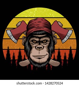 monkey lumberjack retro vector illustration for your company or brand