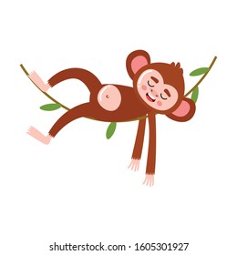 Monkey lying and sleeping on tree branch vector illustration