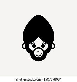 Monkey macaque animal turban logo icon sign Cartoon funny design The sacred animal of India Fashion print for clothes apparel greeting invitation card picture banner badge poster flyer websites Vector